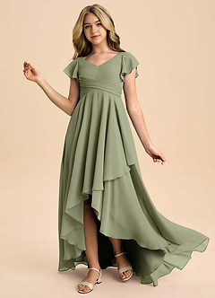 Azazie Caria Junior Pistachio A-Line Pleated Chiffon Dress image1
