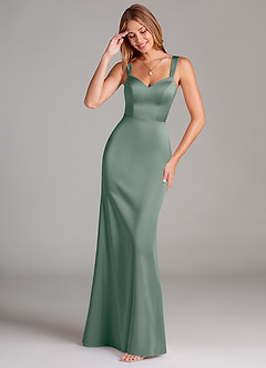 Azazie Denice Final Sale Black Sheath Pleated Stretch Satin Dress image1