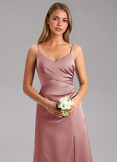 Azazie Azuree Bridesmaid Dresses Dusty Rose A-Line Pleated Stretch Satin Dress image8