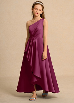 Azazie Taffy Girls Formal Robe Demoiselle D'honneur Fillette Robe Trapèze en Mat Satiné Dentelle Mûre image1