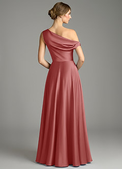 Azazie Xanthe Bridesmaid Dresses Antique Rose A-Line Off the Shoulder Stretch Satin Dress image2