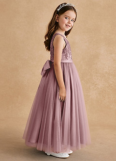 Azazie Cinna Flower Girl Dresses Dusty Rose A-Line Lace Tulle Dress image4