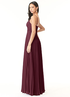 Azazie Vini Brautjungfernkleider A-Linie V-Hals Gefaltet Chiffon Kleid Cabernetrot image4
