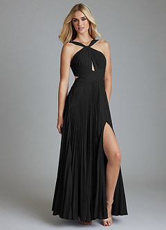 Azazie Hosanna Bridesmaid Dresses Black A-Line Pleated Chiffon Dress image1