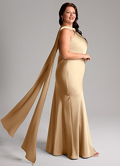 Azazie Kinsley Bridesmaid Dresses Champagne Mermaid Side Slit Stretch Satin Dress image10