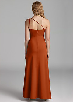 Azazie Mika Junior Robe Trapèze en Satin extensible Plissée Orange Brûlée image2
