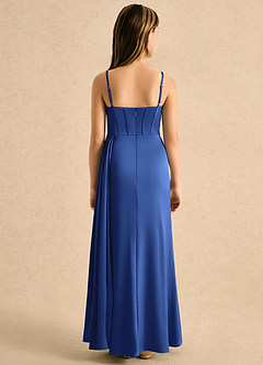Azazie Lexy Girls Formal Flower Girl Dresses Royal Blue A-Line Pleated Stretch Satin Dress image2