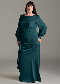 Azazie Raye Bridesmaid Dresses Pine Mermaid Long Sleeve Stretch Satin Dress image10