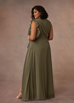 Azazie Narine vestidos de madre de la novia Vestido de Verde Sauce de Gasa de Corte En A con Cuello alto plisado image10