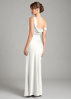 Azazie Madelyn Bridesmaid Dresses White Mermaid One Shoulder Stretch Satin Convertible Dress image2