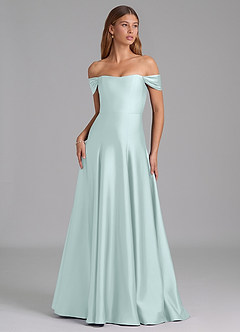 Azazie Seriana Suknie dla druhen Linia A Zza ramienia Satyna elastyczna Do ziemi Sukienka image1