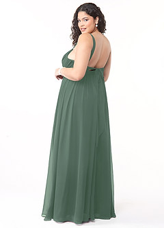 Azazie Aziza Bridesmaid Dresses Eucalyptus A-Line V-Neck Pleated Chiffon Dress image10
