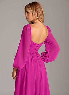 Azazie Alia Jurken voor bruidsmeisjes Jurk van Chiffon met A-Lijn Lange mouw Fuchsia image2