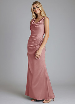 Azazie Tallie Bridesmaid Dresses Dusty Rose Mermaid Pleated Stretch Satin Dress image2