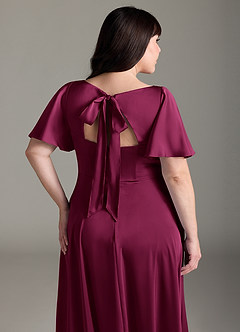 Azazie Kimber Bridesmaid Dresses Red Plum A-Line Ruched Stretch Satin Dress image12