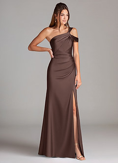 Azazie Wynter Bridesmaid Dresses Ganache Sheath One Shoulder Stretch Satin Dress image4