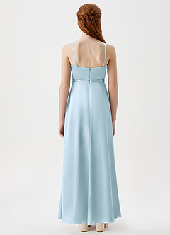 Azazie Kaylee Junior Sky Blue A-Line with Belt Metallic Satin Dress image2