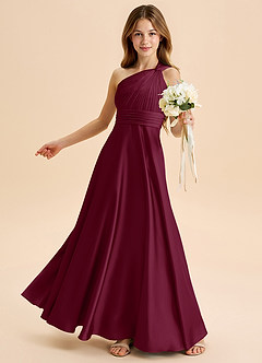 Azazie Charlize Junior Abito A-Line in Raso Elasticizzato Plissettato Gelso image4