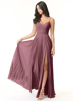 Azazie Vini At-home Try On Dresses Matcha A-Line V-Neck Pleated Chiffon Dress image1