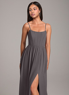 Azazie Kailee Bridesmaid Dresses Steel Grey A-Line with Pockets Chiffon Dress image2