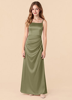Azazie Renna Junior Pistachio A-Line Pleated Stretch Satin Dress image5