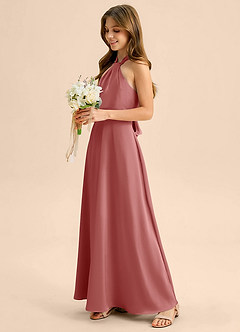 Azazie Beah Junior Robe Trapèze en Satin extensible Plissée Antique Rose image7