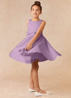 Azazie Coco Blumenmädchenkleider A-Linie Schleifen Matte Satin Kleid Blauregen image3