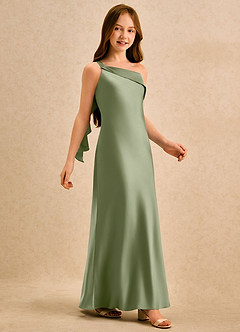 Azazie Almond Girls Formal Jurken voor bloemenmeisjes Kokerjurk Jurk van Stretch Satijn One-shoulder Pistache image5