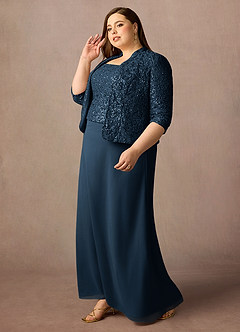 Azazie Cornelia Mother of the Bride Dresses Dark Navy Sheath Square Neckline Sequins Chiffon Dress image17