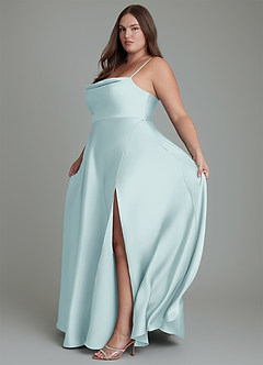 Azazie Elle Bridesmaid Dresses Mist A-Line Pleated Stretch Satin Dress image14
