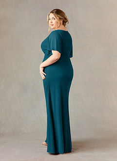 Azazie Selah Mother of the Bride Dresses Ink Blue A-Line V-Neck ruched Mesh Dress image10