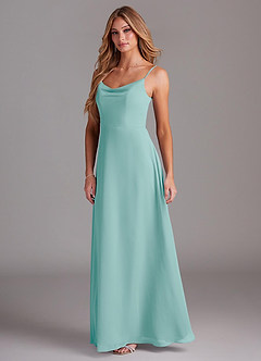 Azazie Daenerys Bridesmaid Dresses Aqua A-Line Cowl Chiffon Dress image4