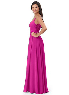 Azazie Lennon Abiti da Damigella Abito A-Line in Chiffon Pizzo Fucsia image3
