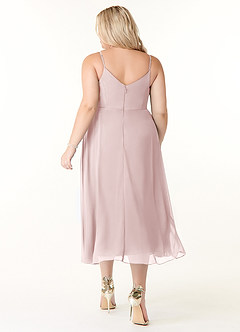 Azazie Clarissa Robes de demoiselle d'honneur Robe Trapèze en Mousseline de soie Col en V Rose Pâle image8