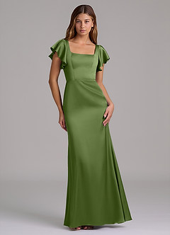 Azazie Elkie At-home Try On Dresses Emerald Mermaid Square Neckline Stretch Satin Dress image1