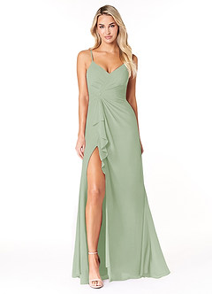 Azazie Emerald Bridesmaid Dresses Dusty Sage A-Line Ruffled Chiffon Dress image4