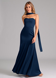 Azazie Shiloh Bridesmaid Dresses Dark Navy Mermaid Strapless Stretch Satin Convertible Dress image4