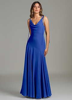 Azazie Dawn Vestidos de damas de honor Vestido Azul Real de Gasa de Corte Sirena con Plisado image3