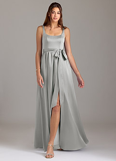 Azazie Elliott Brautjungfernkleider A-Linie mit Taschen Stretch-Satin Kleid Silber image5