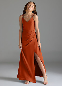 Azazie Leo Junior Burnt Orange Mermaid Pleated Chiffon Dress image4