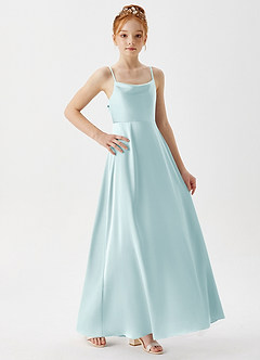 Azazie Shale Junior Sea Glass A-Line Stretch Satin Dress image6