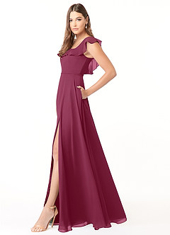Azazie Jinny Bridesmaid Dresses Mulberry A-Line Square Neckline Ruched Chiffon Dress image3
