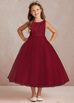 Azazie Calla Flower Girl Dresses Burgundy Ball-Gown Lace Tulle Dress image2