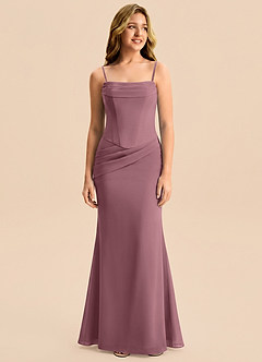 Azazie Sorrel Junior Meerjungfrau-Linie Plissee Chiffon Kleid Amethyst image6