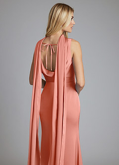 Azazie Tallie Bridesmaid Dresses Coral Mermaid Pleated Stretch Satin Dress image3