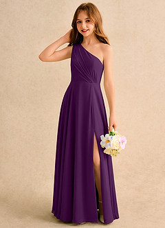 Azazie Puddles Girls Formal Jurken voor bloemenmeisjes A-Lijn Jurk van Chiffon One-Shoulder Druif image3