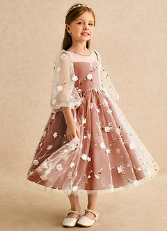 Azazie Elowen Flower Girl Dresses Burnt Orange A-Line Sweetheart Neckline Lace Dress image4