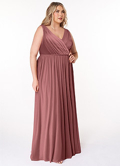 Azazie Tanicia Bridesmaid Dresses Desert Rose A-Line V-Neck Pleated Mesh Dress image8