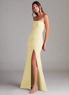 Azazie Leonis Robes de demoiselle d'honneur Robe Fourreau Convertible en Mousseline de soie Sans bretelles Sorbet Citron image3