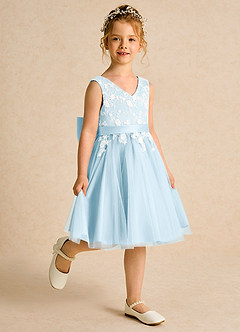 Azazie Butterfly Flower Girl Dresses Sky Blue A-Line Lace Dress image3